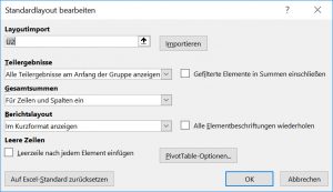 Einstellungen für Pivottabellen-Templates